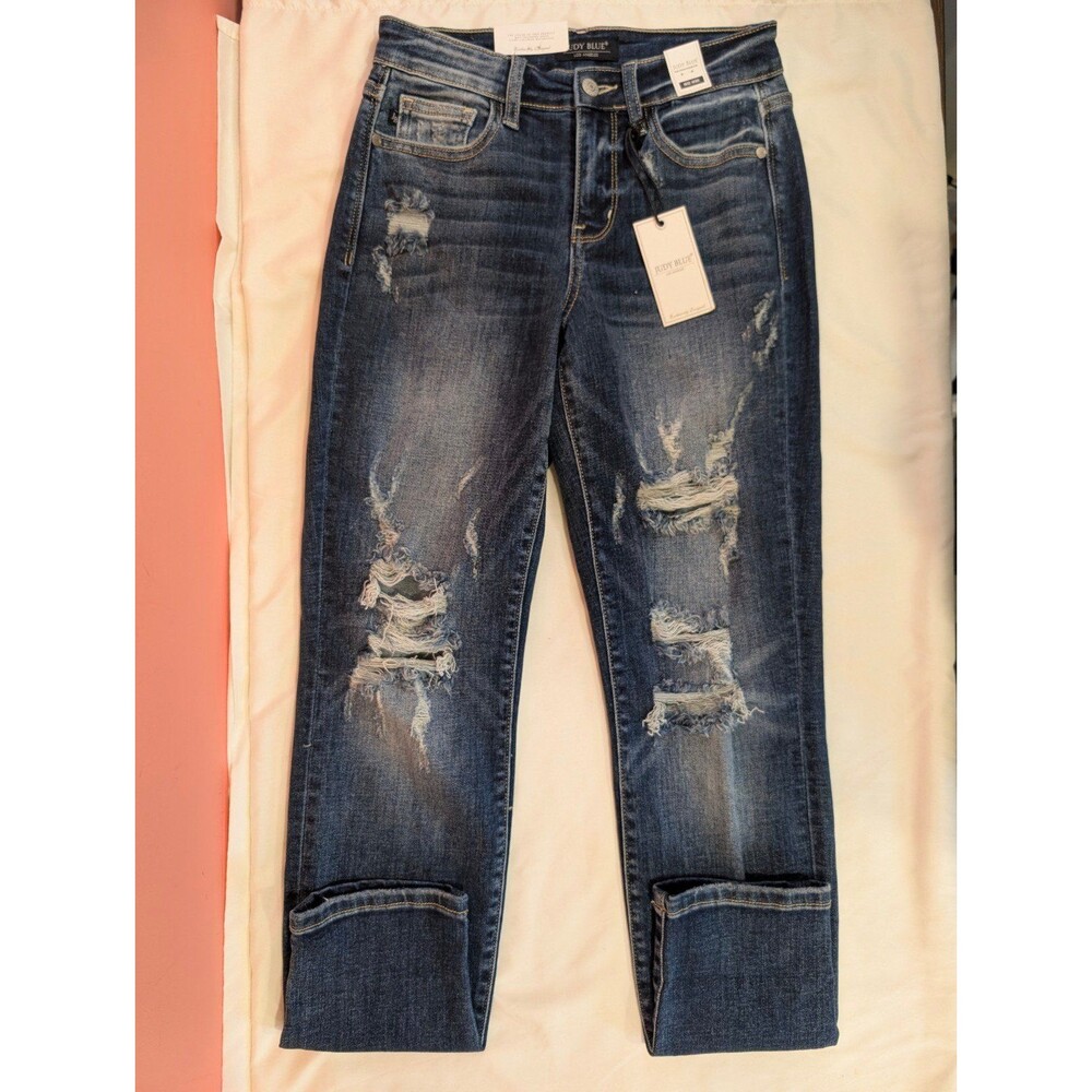 Women's Judy Blue Mid Rise Boyfriend Fit Distressed Jeans Medium Wash Size 1/25 - Picture 4 of 7